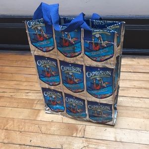 Capri Sun branded tote with foil fabric